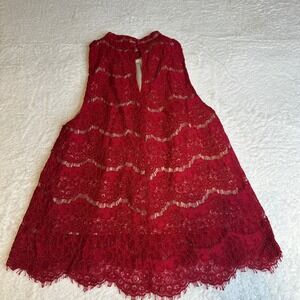 Love Fire Red Lace Party blouse Sleeveless Lined M/M